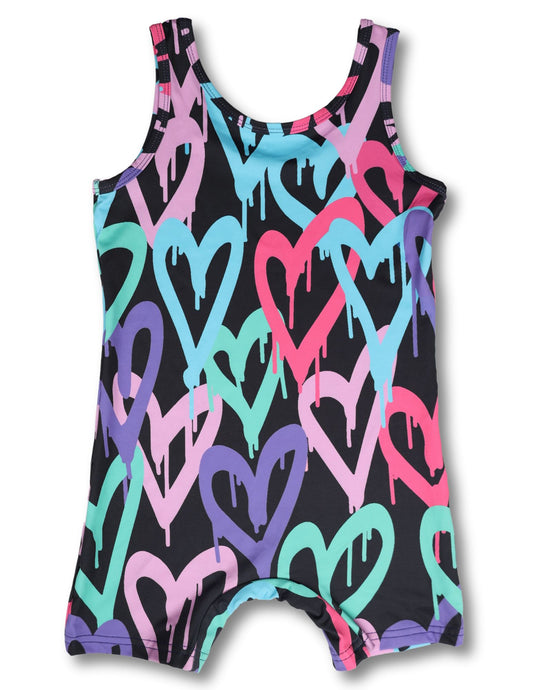 Girls Gymnastics Biketard Graffiti Hearts PRE ORDER